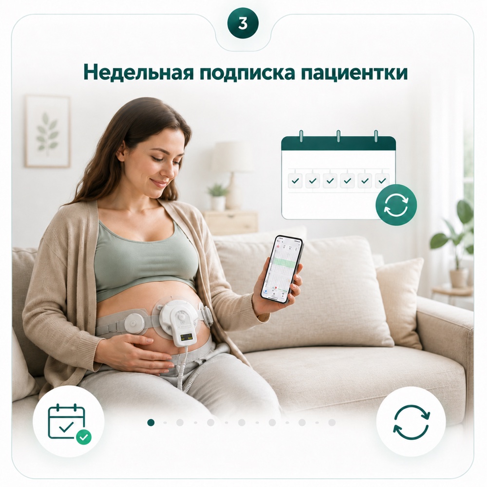 Пациентка проводит назначенное КТГ дома с помощью ФМП-01