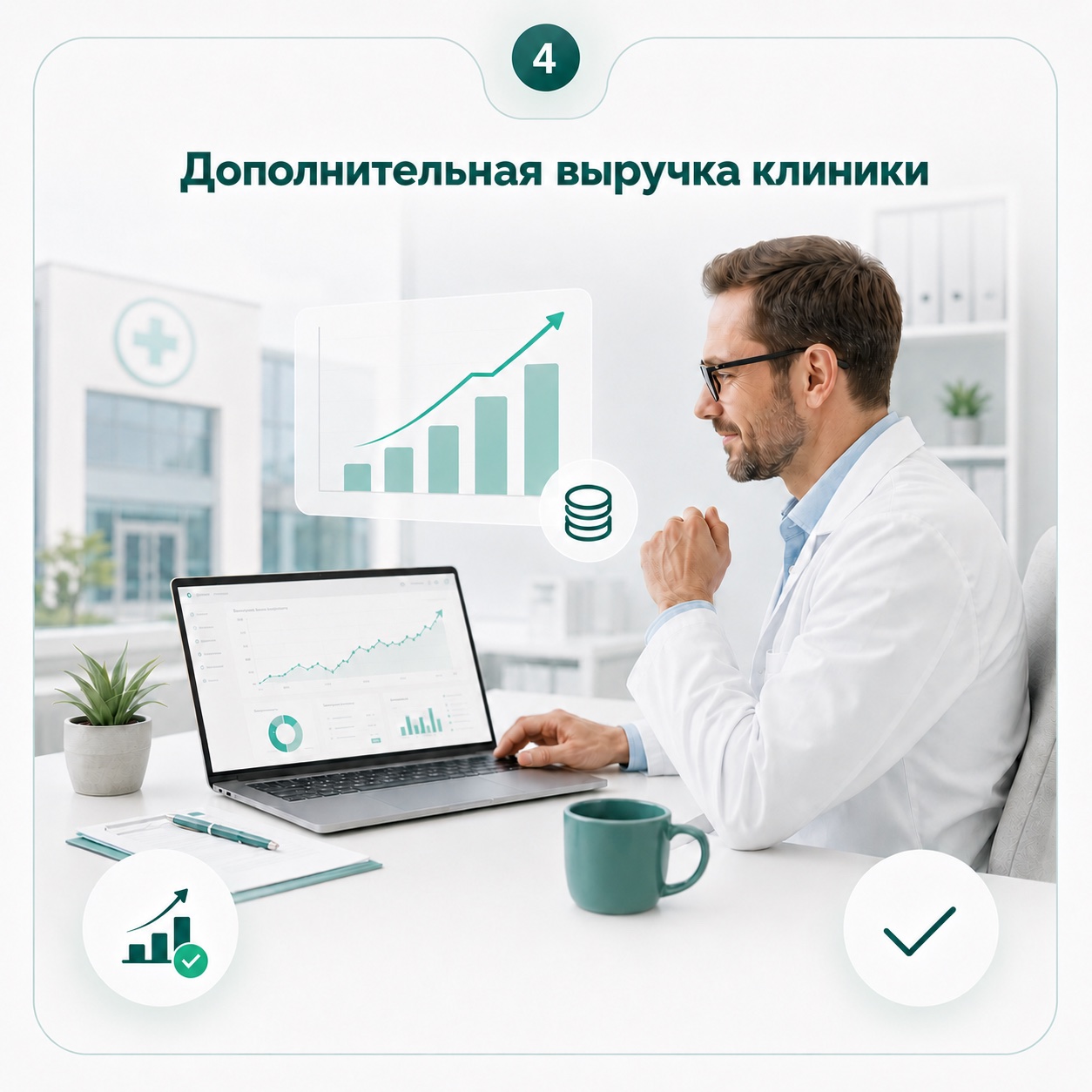 Врач оценивает рост дополнительной выручки клиники от услуги домашнего КТГ